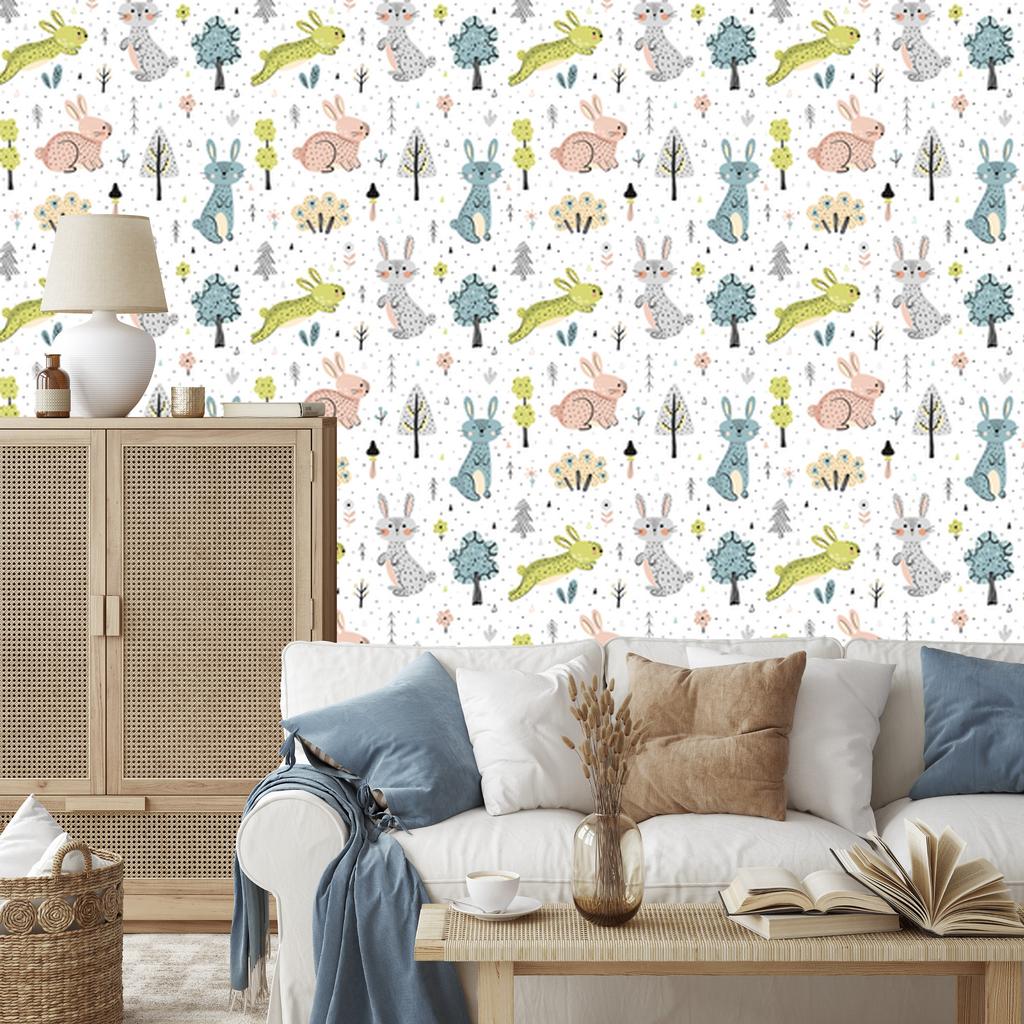 Wallpaper Cheerful Bunnies In the Forest for the Living Room and Bedroom 50x1000