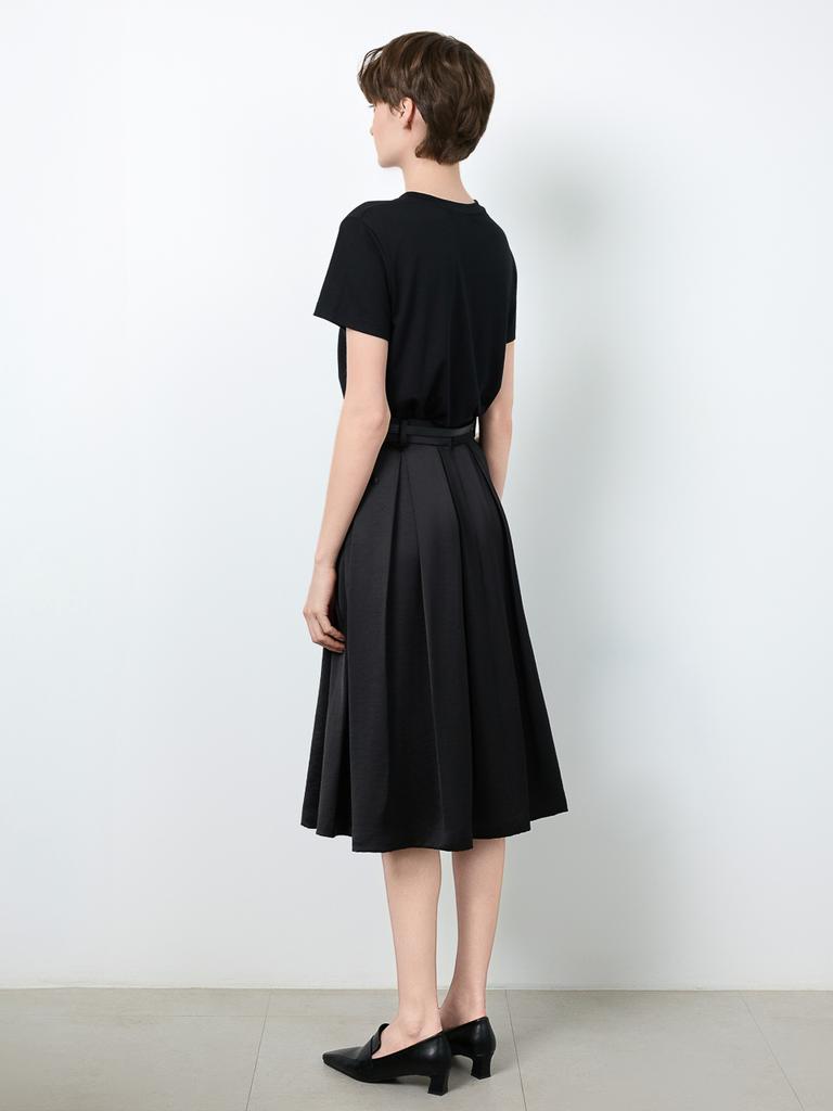 Loe Belle Black Pleated Midi Skirt (Belt Set)