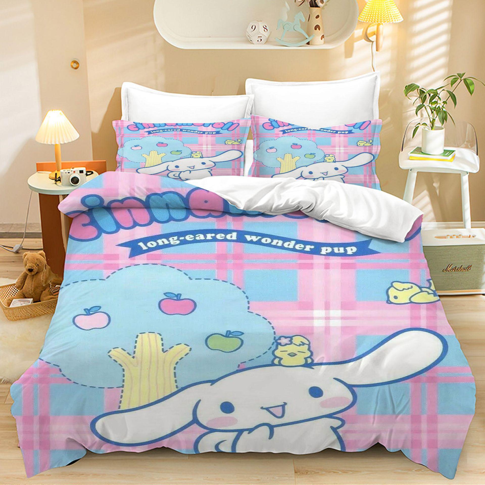 

Милі постільні комплекти Cinnamoroll Ковдра Квілт Покривало на ліжко Підковдра Наволочка Набори з 2-3 предметів Дитячий Дорослий розмір Домашній декор EU Double 200x200cm