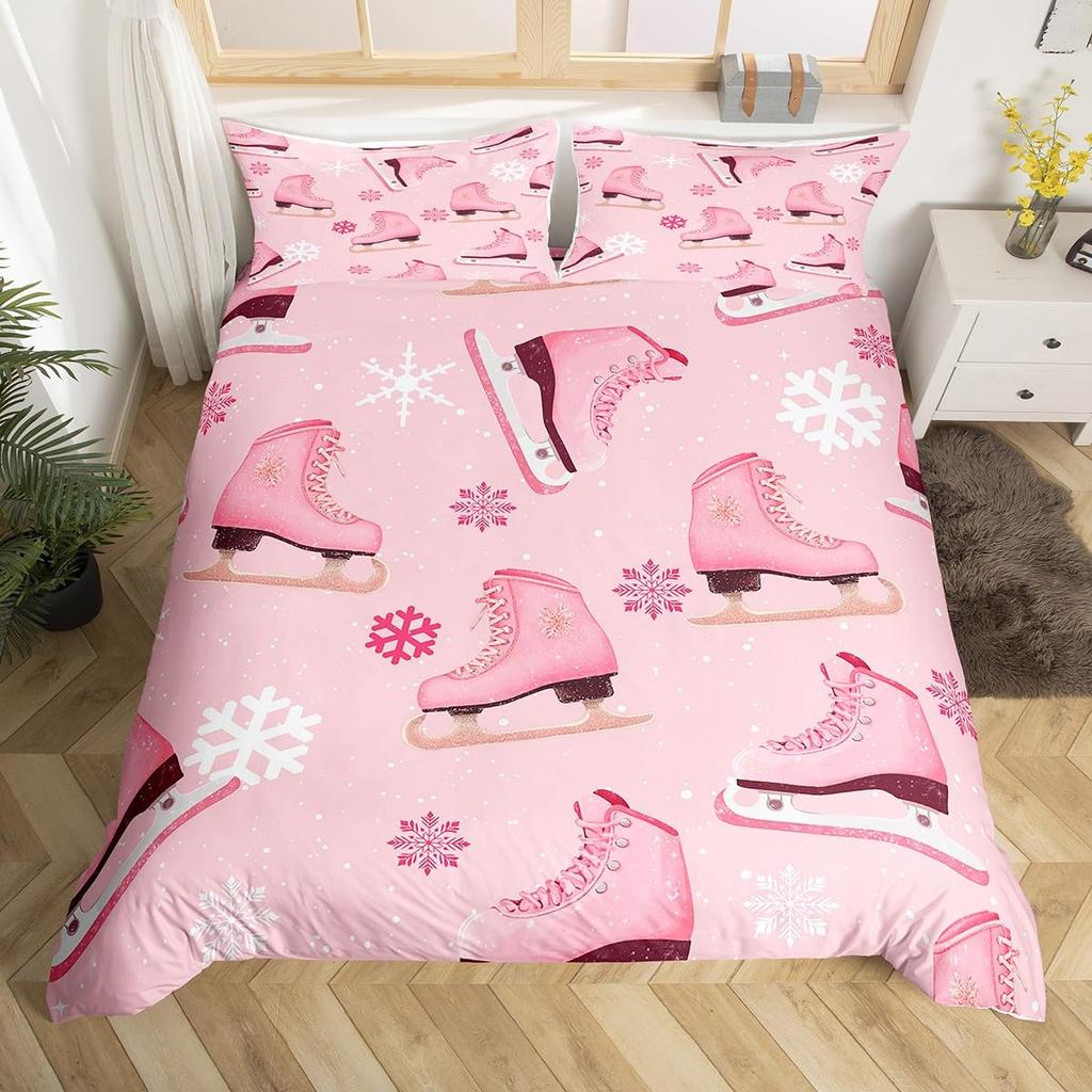 Ice Skating Duvet Cover Set For Kids Teens Queen Size Lightweight Down Quilt Covers 2 Pillowcases 1 Comforter Cover No Comforter