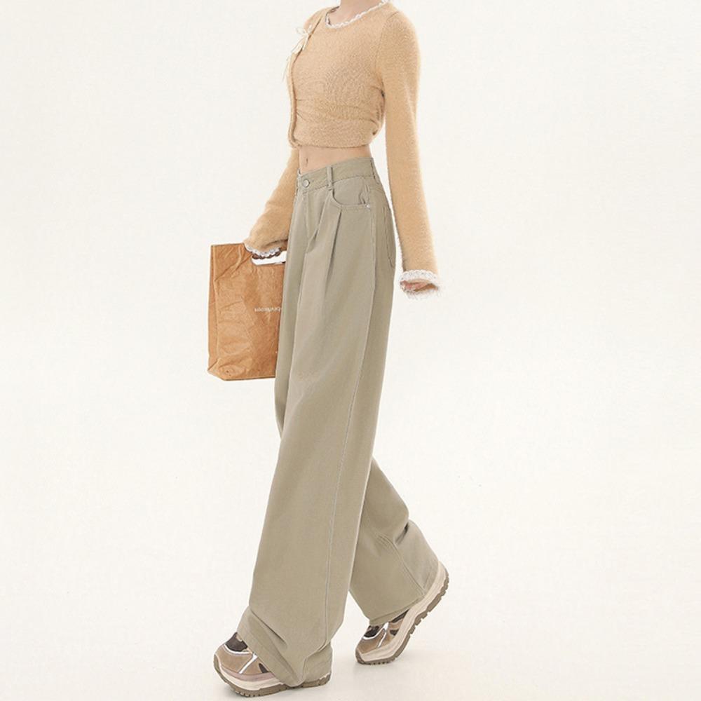 Niche Korean version of floor-mopping jeans spring and autumn new thin drape pleated loose wide-leg jeans tide