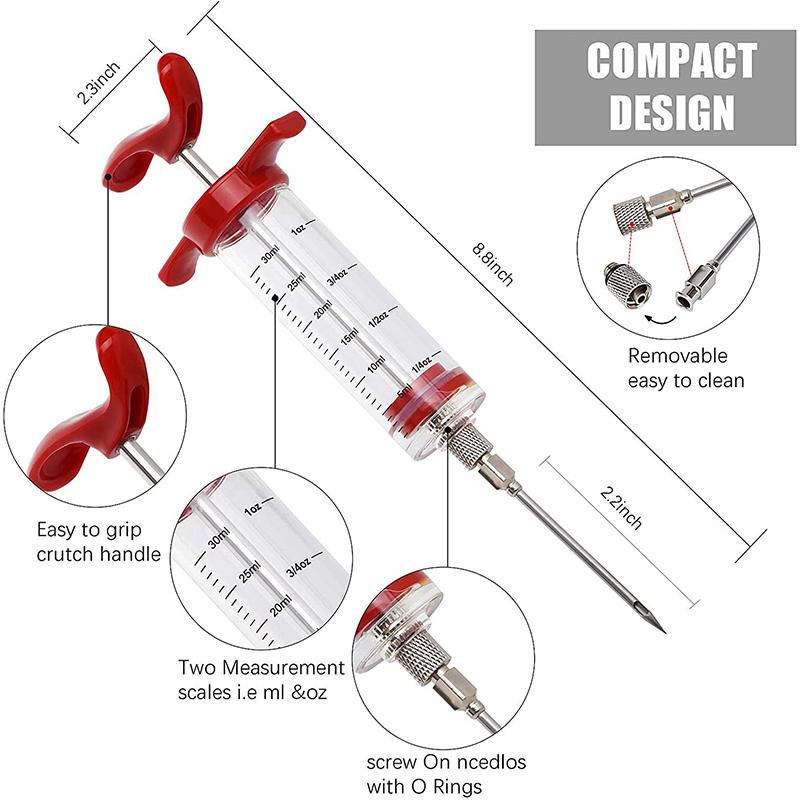 Meat Injector Syringe With 1 Marinade Injector Needles for BBQ Grill Turkey Injector Kit Marinade Flavor Injector