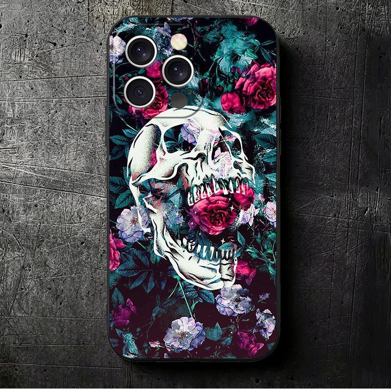 

Floral Skull Flower Skeleton Soft Phone Case for iPhone 16 16E 17 Air 15 Pro Max 14 Plus 13 Mini 11 12 7 Black Cover Back Shell iPhone 17 Air