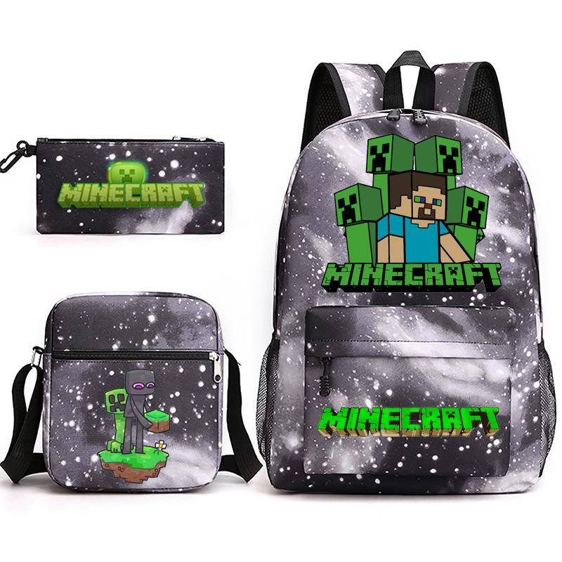 2022 Cross-border Starry Sky School Bag Three-piece Casual Fashion My World Game School Travel Bag