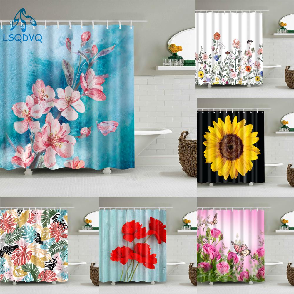 Plant Series Shower Curtain Bathroom Waterproof Polyester Shower Curtain Flower Print Curtains for Bathroom Shower With Hooks