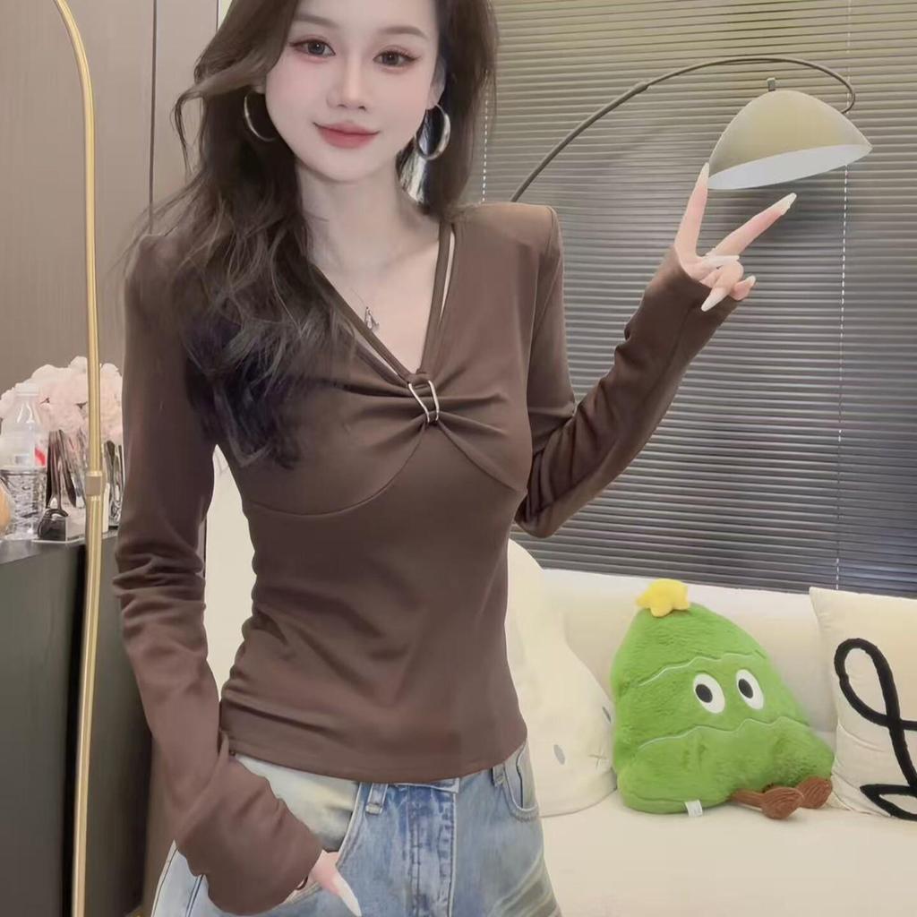 Chic Slim-Fit V-Neck Long-Sleeve Women's Top - 2026 Spring Arrival