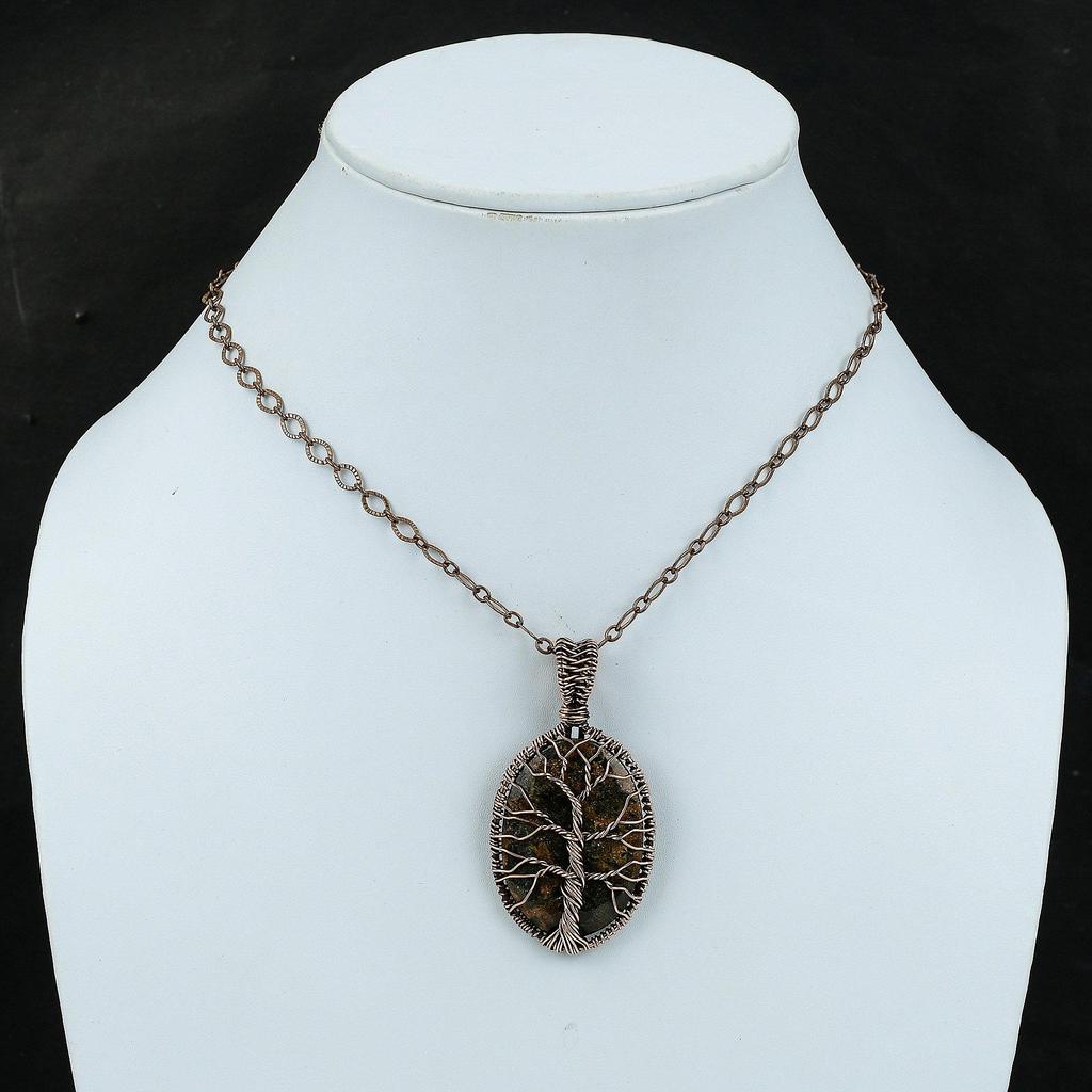 Tree Of Life Tourmalinated Quartz Pendant Copper Wire Wrapped Gemstone Pendant Handmade Pendant Copper Wire Wrapped Jewelry Pendant For Gift