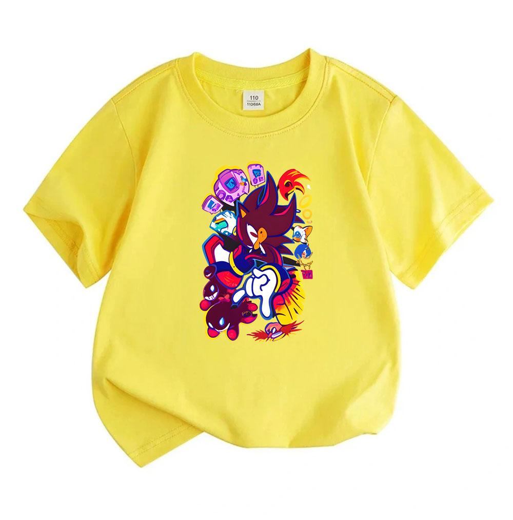 Kids Boys Girls 100% Cotton Crew Neck Short Sleeve T-Shirt, Cool Anime Hedgehog Game Themed Printed Casual Tees for Children Birthday Gift Daily Wear