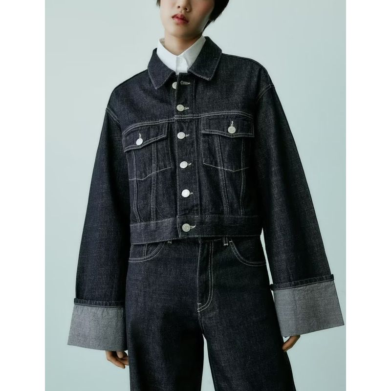 Fall and Winter New Arrival Curling Trousers Jeans 6045205 Lapel Long Sleeves Denim Jacket Coat 6045206