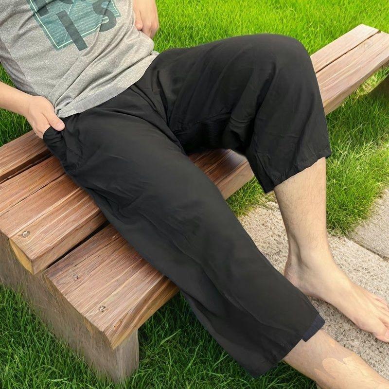 Summer Cotton Silk Polka Dot Slimming Over-the-Knee Pants