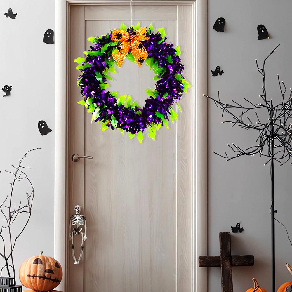Orange Halloween Pumpkin Wreath Vibrant Colorful Hanging Decoration For Parties Spooky