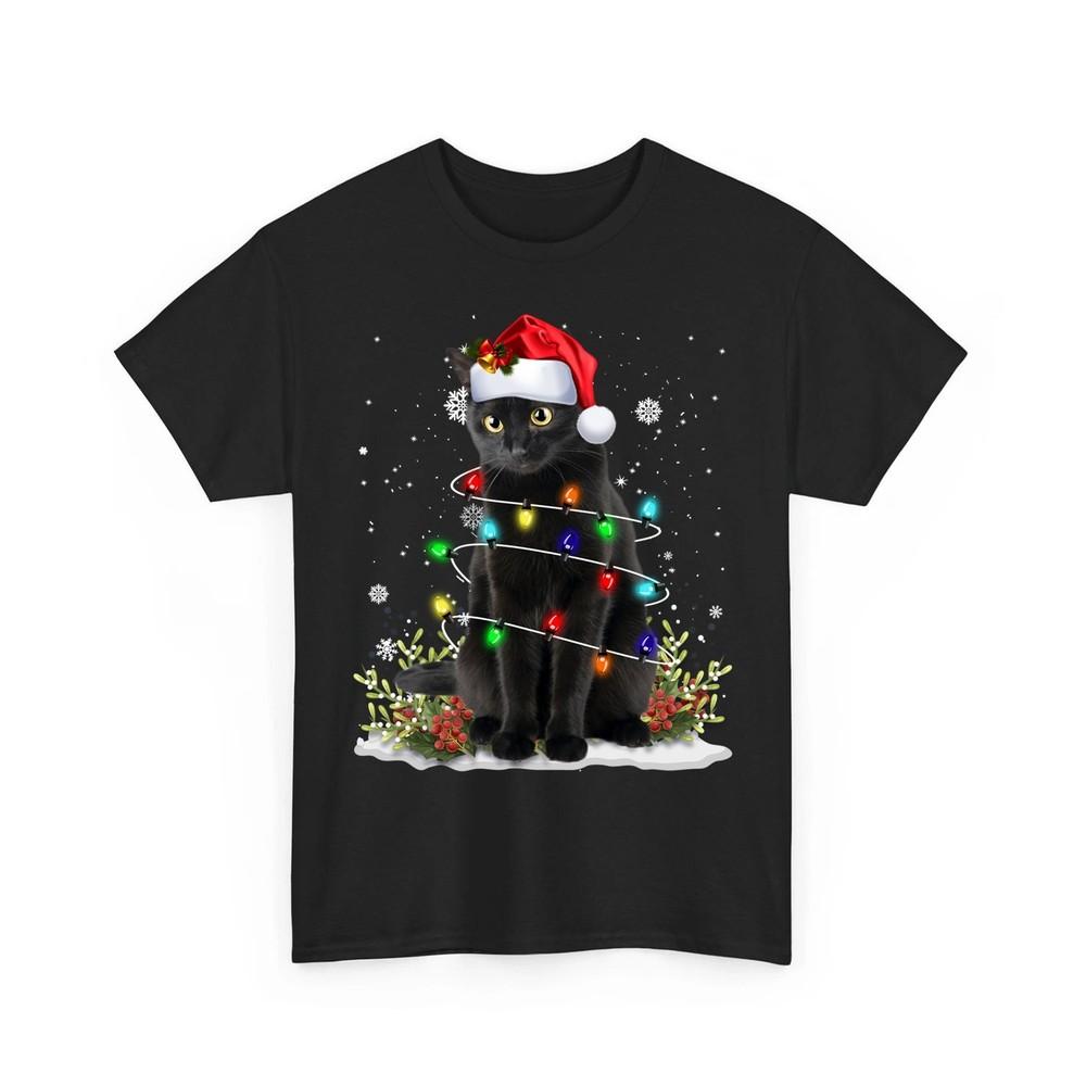 

Black Cat Christmas Santa Hat Funny Meowy Cats Women Men Unisex TShirt Unisex T-Shirt L