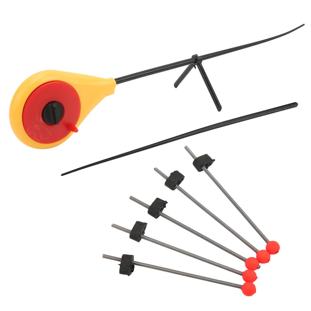 Portable Winter Outdoor Yellow Mini Ice Fishing Rod with 5PCS Red Ball Spring Rod Top TipS