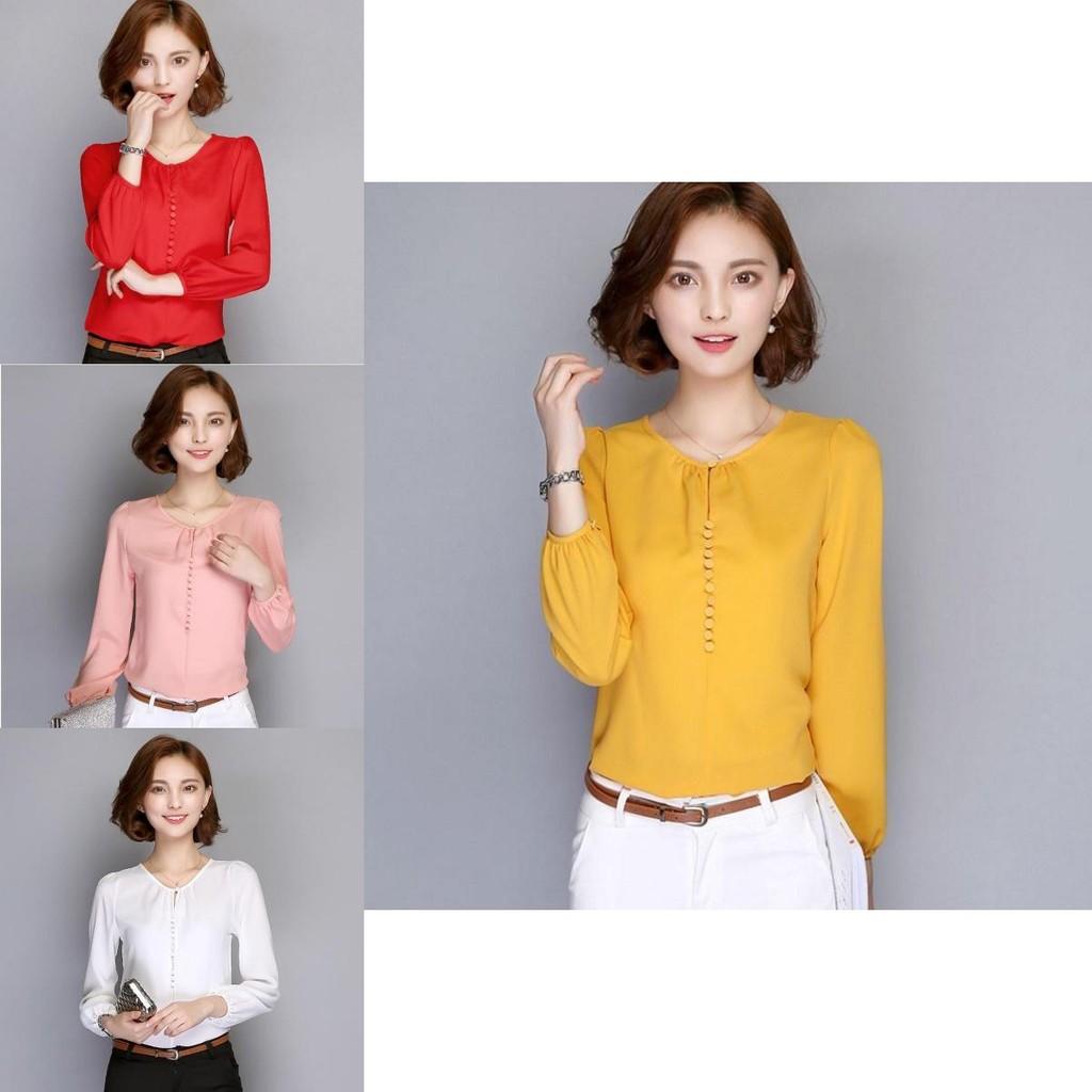 Elegant Summer Female Shirt Long Sleeve Blouse Button Women Office Chiffon Ruffle Tops For Stylish Comfort