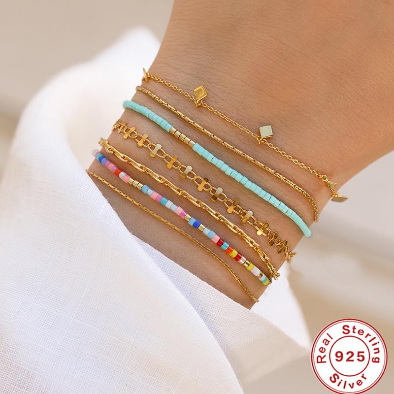 S925 Sterling Silver Beaded Bohemian Turquoise Mixed Color Xiaomi Beads Dopamine Bracelet Beach Bracelet