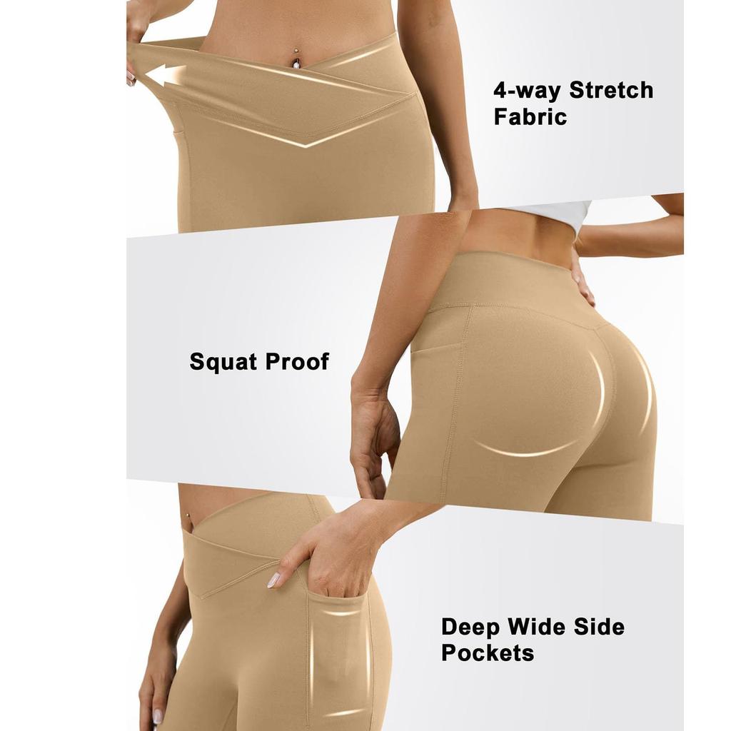 Women's Cross High,Waist Tight,Fitting Multi,Functional Flared Yoga Pants, Elastic Color Sports Casual Pants