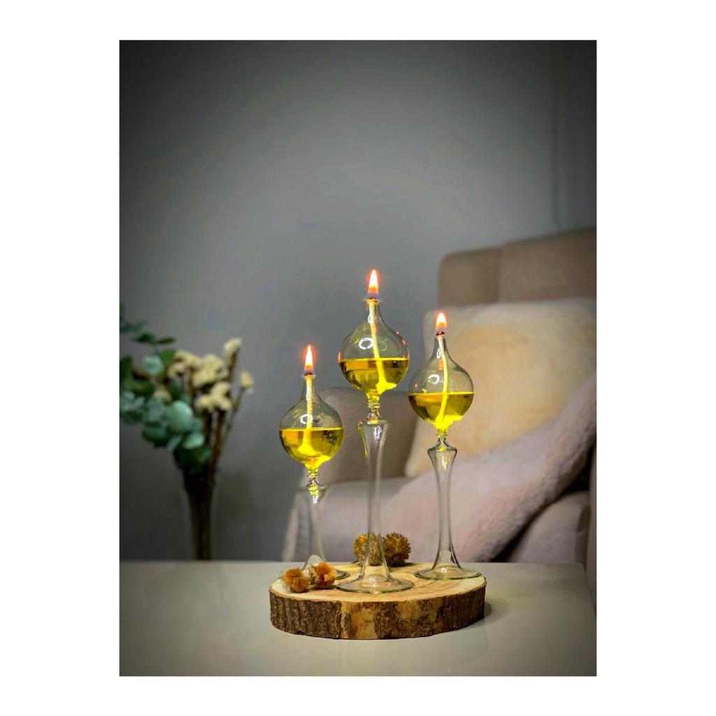 Drops Footed Glass Lamp Set Of 3 Oil Lamp