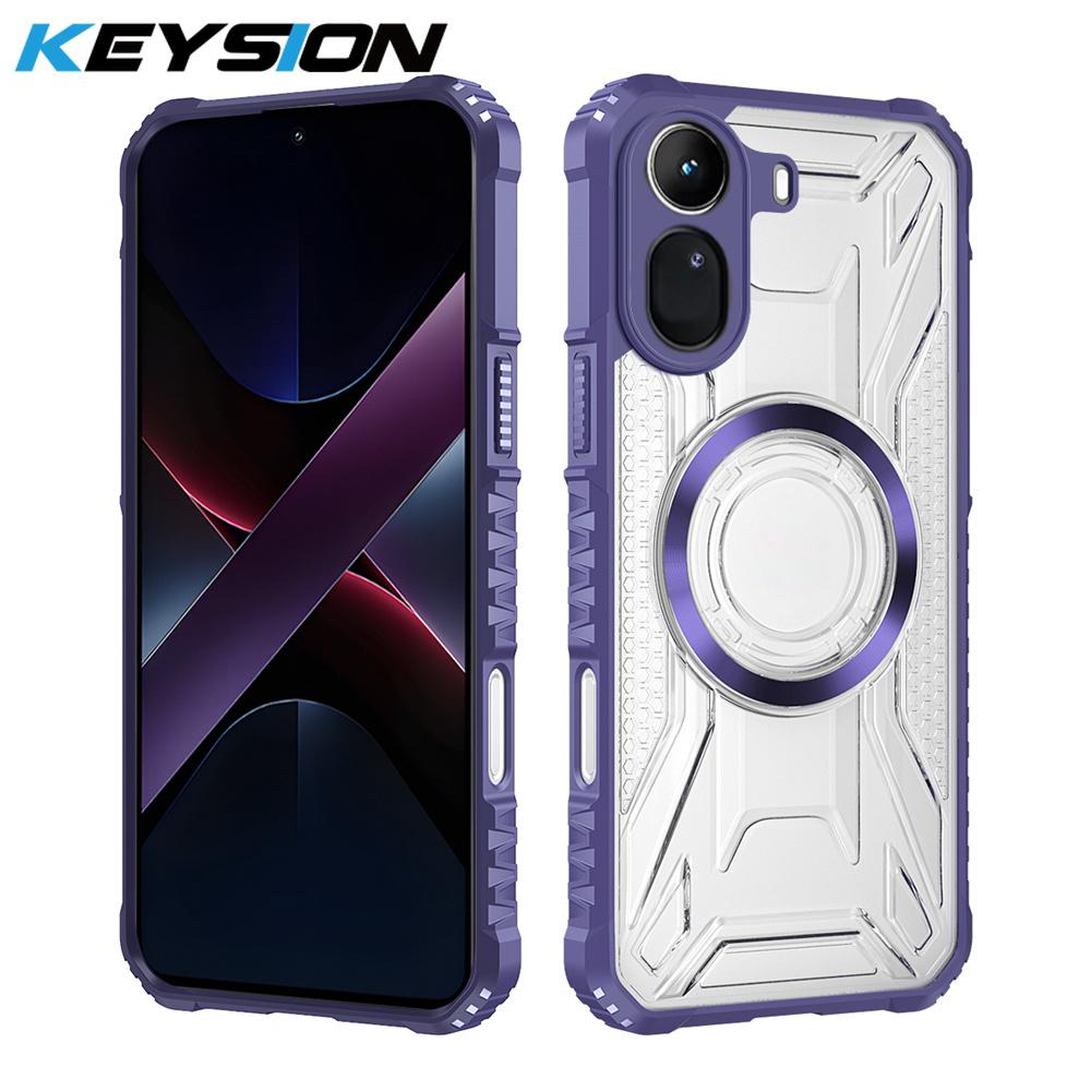 KEYSION Transparent Magnetic Case for Redmi A7 Pro 4G Soft Silicone+PC Heavy Duty Shockproof Phone Cover for Xiaomi POCO C81 Pro