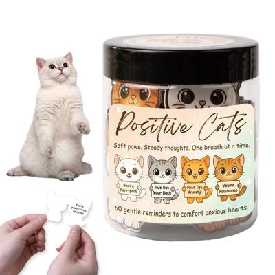 Positive Cat Jar with 60 Daily Affirmation Cards Emotional Support Gift for Anxiety Self Care Cute Kitty Inspirational Gifts for Cat Lovers Women