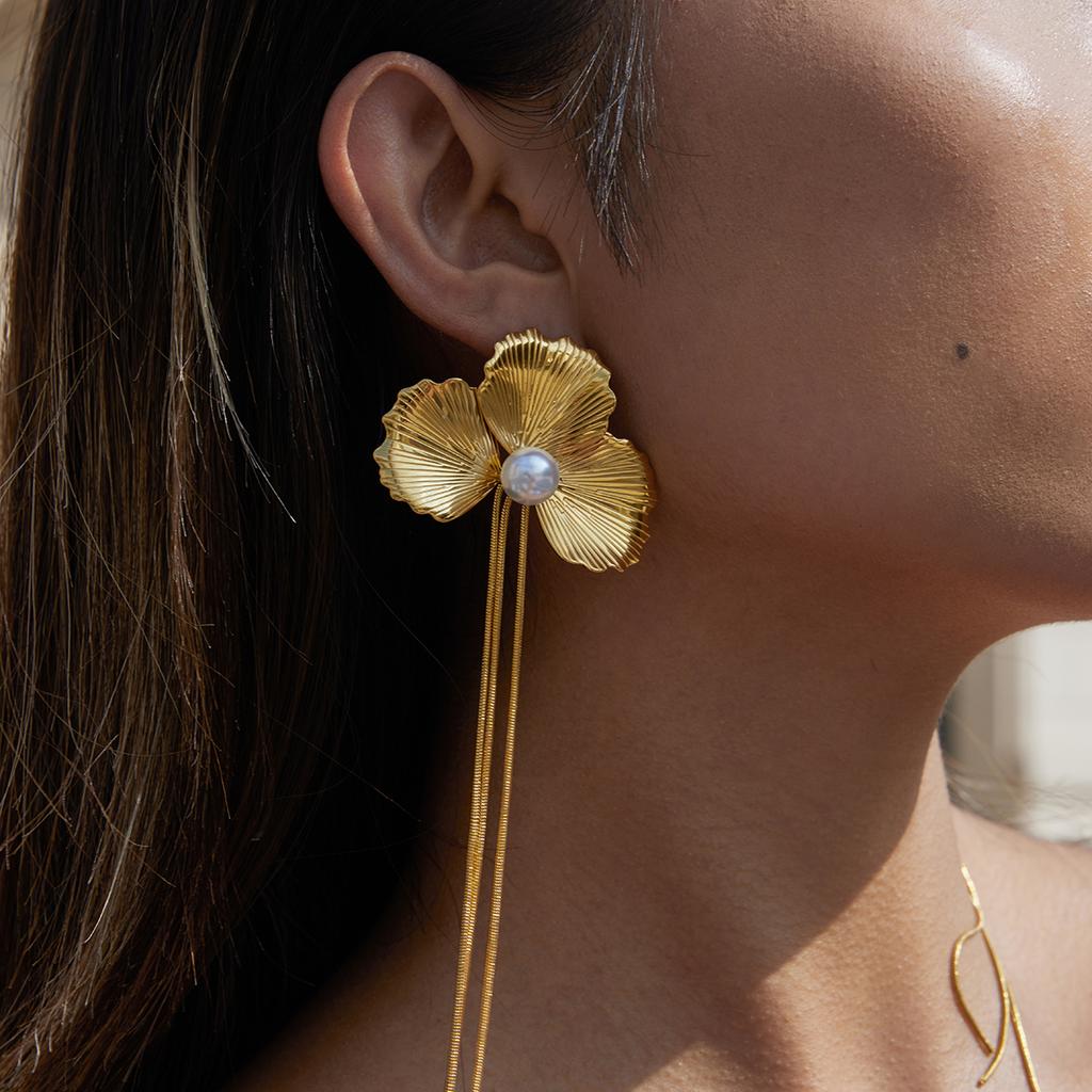 Yori Vintage Stainless Steel Leaf Flower Tassel Earrings Fashion Trendy Waterproof Daily Jewelry Gift 2025