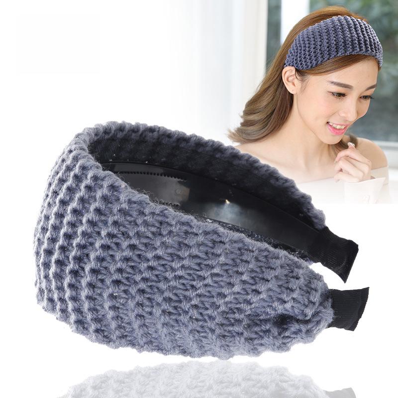 Breites Stirnband aus gestrickter Wolle – Koreanische Herbst-/Winterausgabe