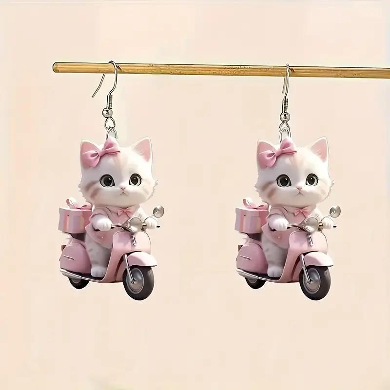 Charming Pink Cat Acrylic Earrings - Cute Cartoon Jewelry for Women, Perfect for Parties & Gifts