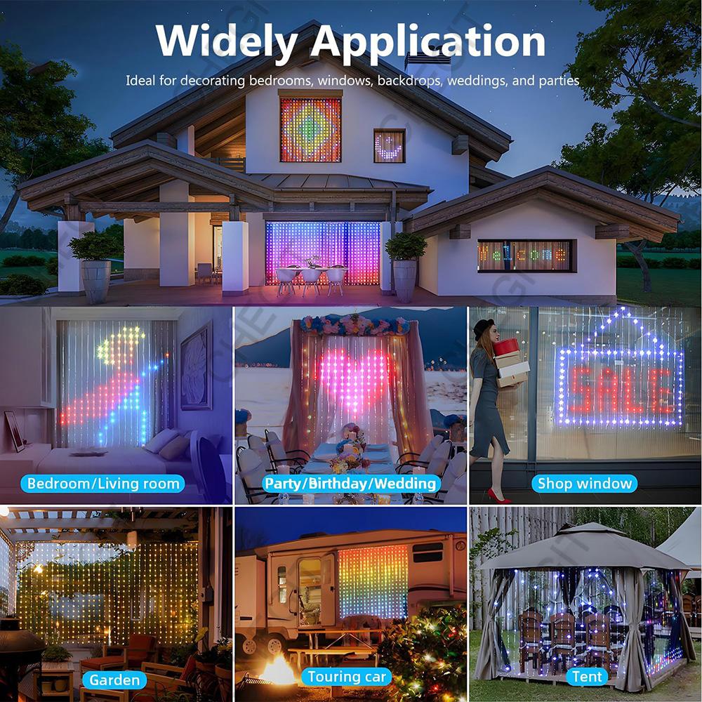 400LEDs Smart Curtain Lights Bluetooth App Control DIY LED String RGB Fairy Lights Music Change Display for Window Bedroom Decor