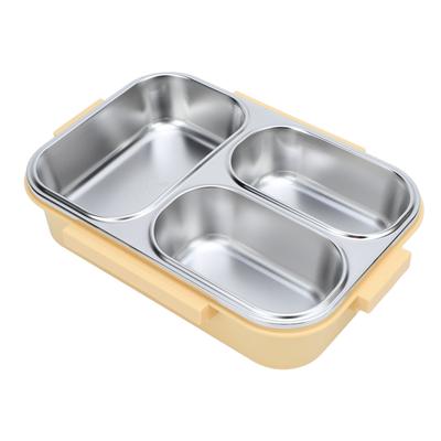 Verdeelde Lunchbox 304 Roestvrij Staal Lekdicht Verwarmbaar 3 Vakken Rechthoekige Voedselcontainer 1.2L Inhoud