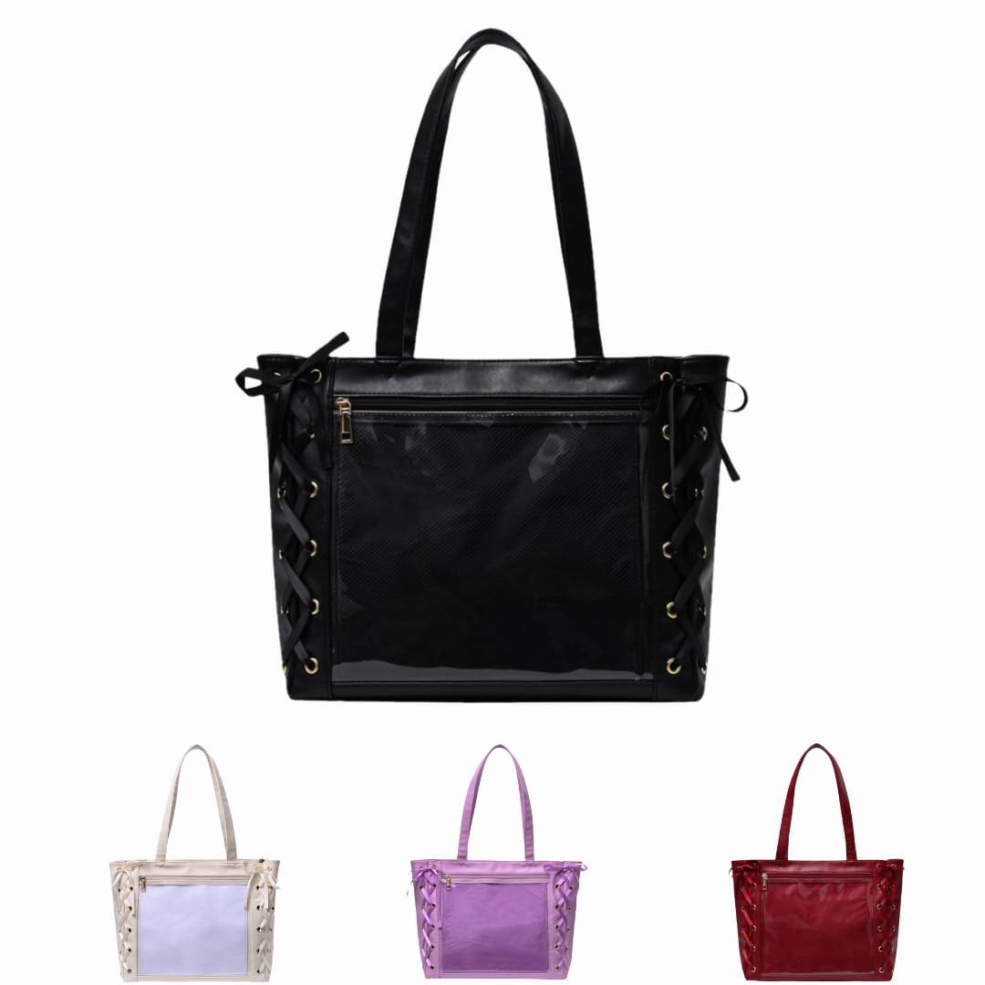 

RioSole Ita Clear Shoulder Tote A4 Decorated Bag Bag, Bag, Bag, Clear, Women s Size, (Black) чорний