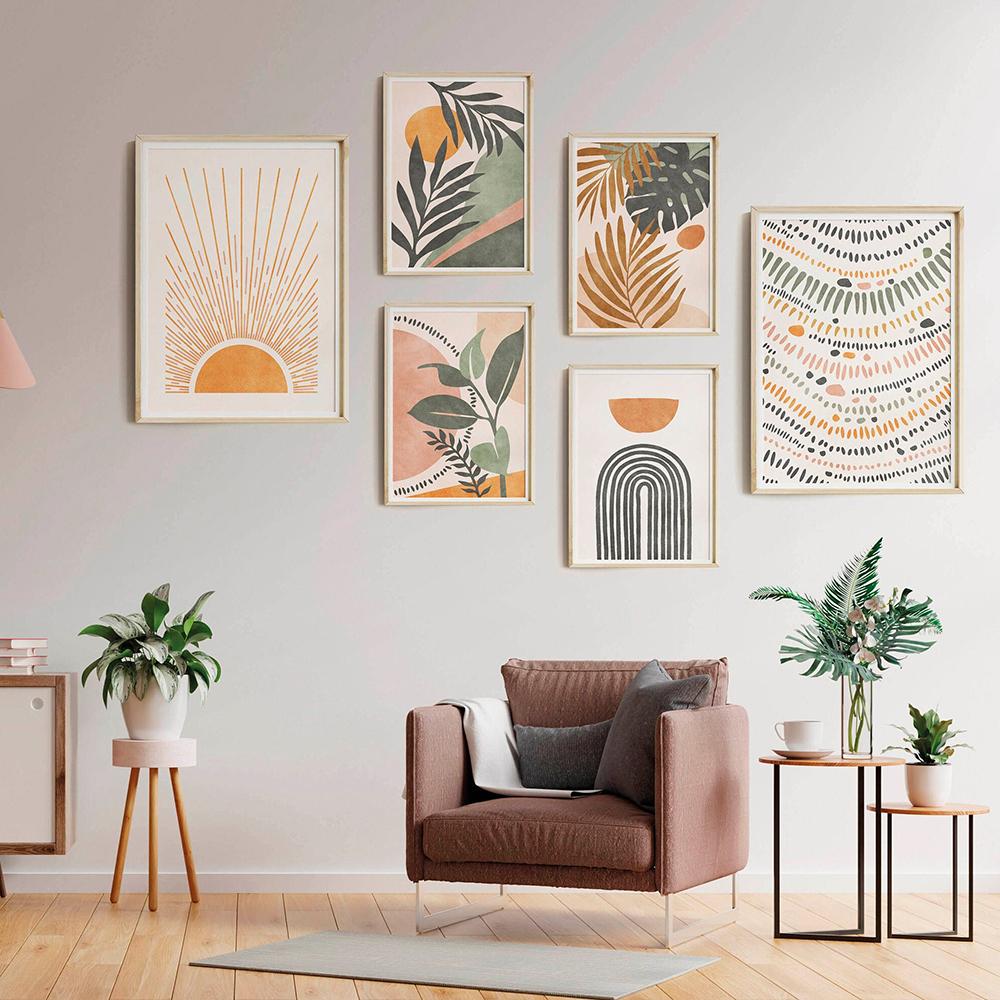 Plant Leaves Sun Line Geometry Boho Abstract Gallery Nordic Wall Art Posters And Prints Painting Pictures For Living Room Decor No Frame
