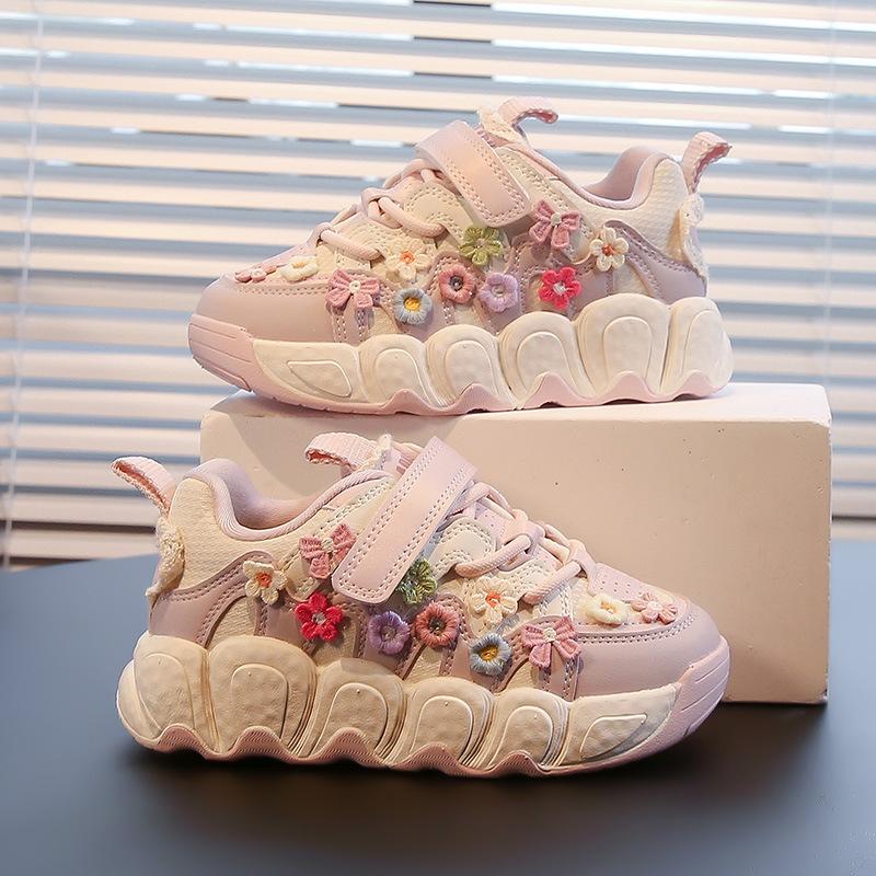 Children's shoes new 2025 spring and autumn breathable girls flower bread shoes small bow fashion student classmates