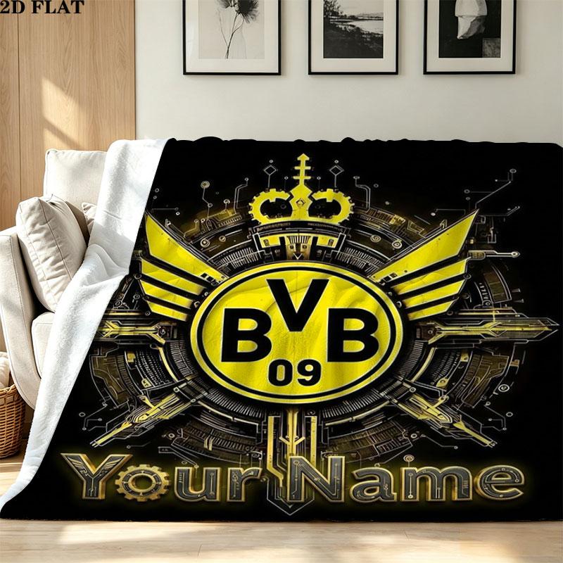 1PC Borussia Custom Name Patterned Flannel Blanket Suitable For All Seasons for Home Decor Warmth and Comfort Gifts Holiday Present