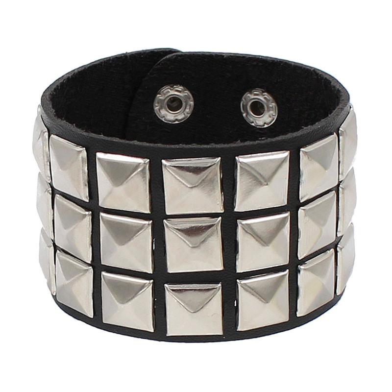 New Unique 3 Row Cuspidal Spikes Rivet Stud Wide Cuff Leather Punk Gothic Rock Unisex Bangle Bracelet Men Jewelry