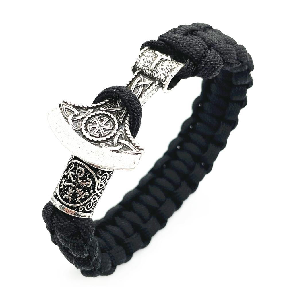 Slavic Perun Axe Charm Kolovrat Amulet Viking Runes Beads Mens Vikingos Bracelet Jewelry