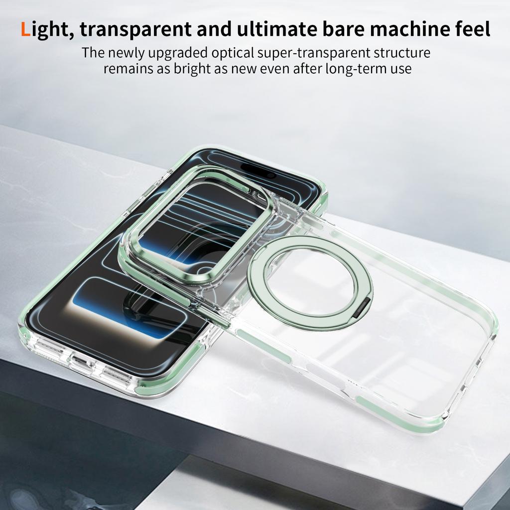 For iPhone 17 Pro Case Compatible with MagSafe Rotating Kickstand Shockproof TPU PC Acrylic Clear Phone Back Cover