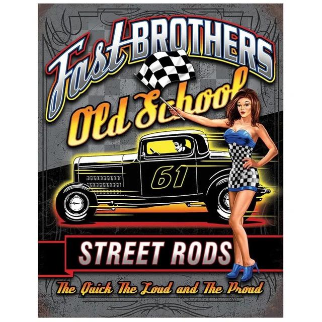 Vintage Pinup Girl Hot Street Rods Garage Full Service Route  Auto Mechanics Metal Tin Sign for Rural Wall Decor  Retro Poster P