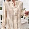 Women's Winter Tops Women's French Plaid Ruffle Button Blouse