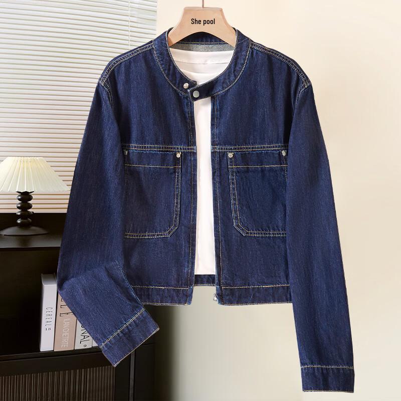 

Женская джинсовая куртка маленького размера с круглым вырезом M