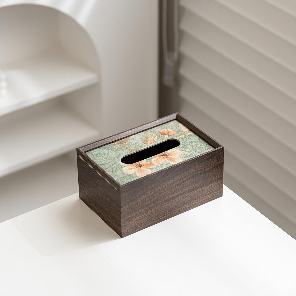 Wooden Tissue Box Blossom Print Napkin Holder Storage Box Creative Box Organizer Storage for Room Office Tissue Holder