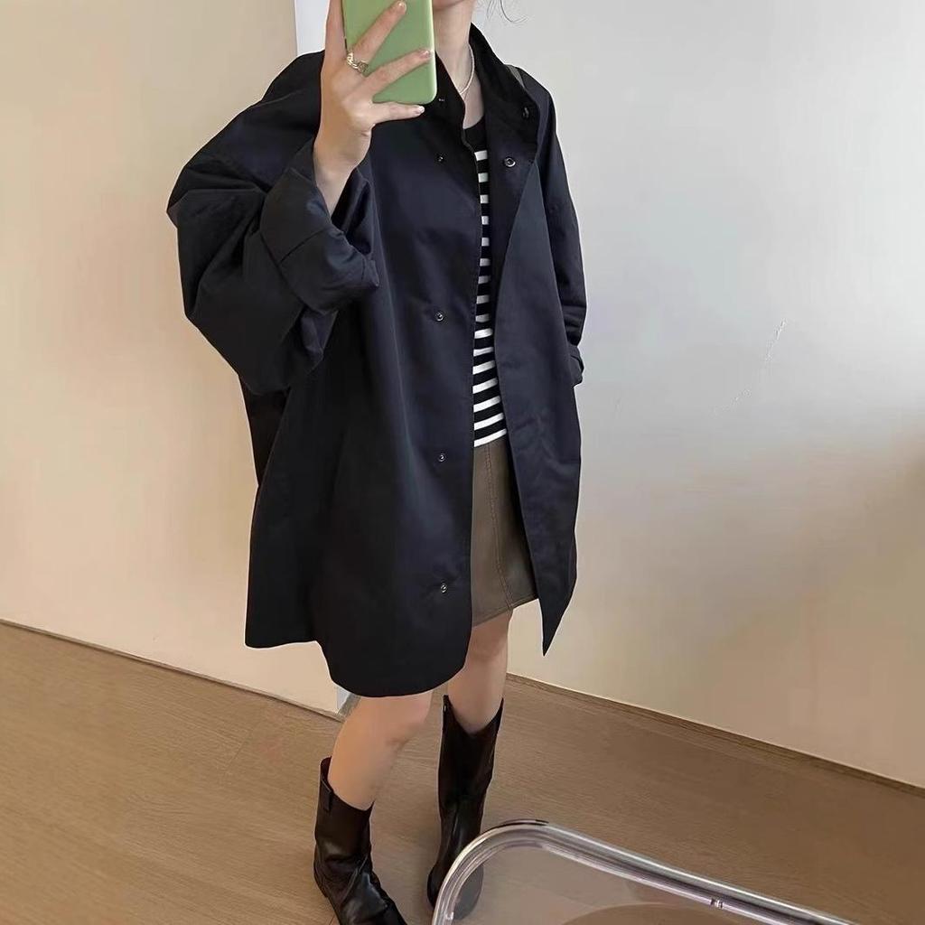 Korean Chic Spring Stand Collar Loose Long Sleeve Casual Trench Coat for Women