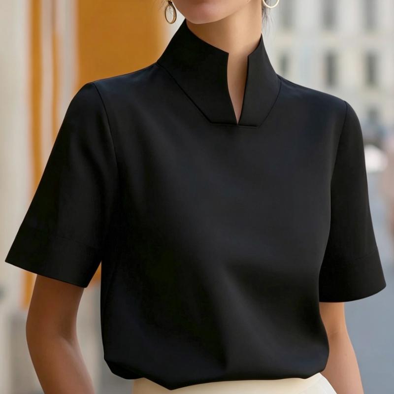 Spring/Summer Style Versatile Commuter Stand Collar Short Sleeve Shirt