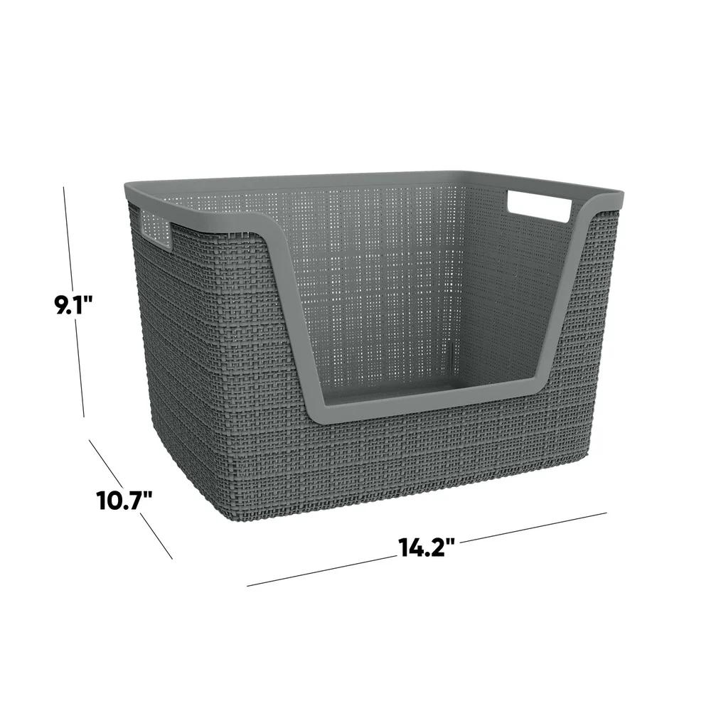 Jute Large Easy Access Basket Medium Durable Resin Organization and Storage Basket Bin Grey