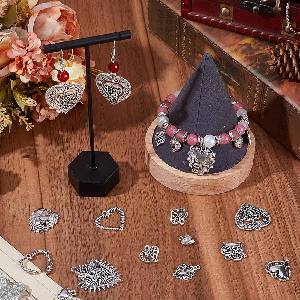 48Pcs 12 Style Tibetan Style Alloy Pendants Sets, Heart, Antique Silver, 21~29.5x11~22x2~3mm, Hole: 1.2~2mm, 4pcs/style