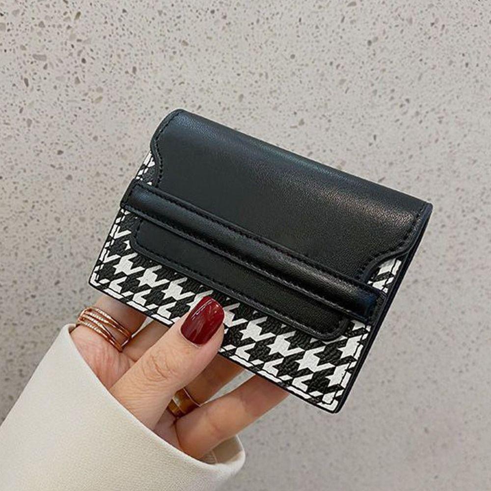 PU leather Houndstooth Card Bag Card Pocket Short Wallet Mini Card Holders Clutch  Female