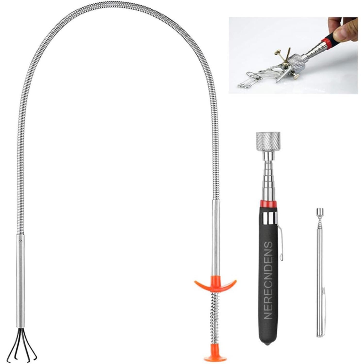 3 Pack Pick-up Tool Set - Extendable Magnetic Pick Up Tools and Flexible Grabber Claw - Retrieving Telescoping Magnet Pickup Tools - Flexible Extra 3-Pack