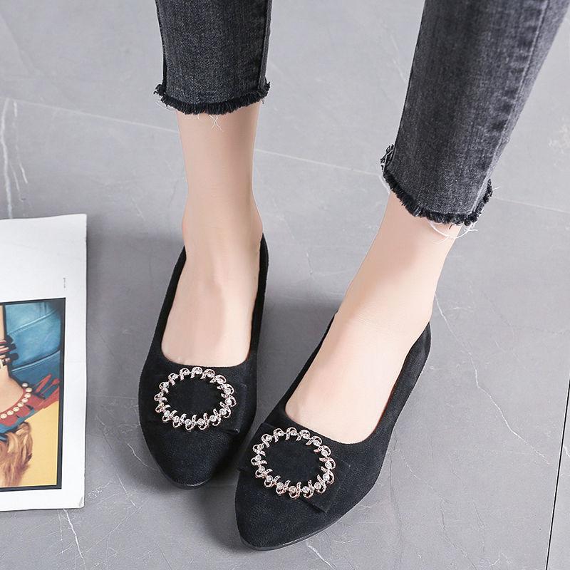 Ladies Pumps Office Pointed Toe Low Heel Elegant Rhinestone Women's Shoes Wholesale 39 Non Slip Vacation Chic on Footwear Casual