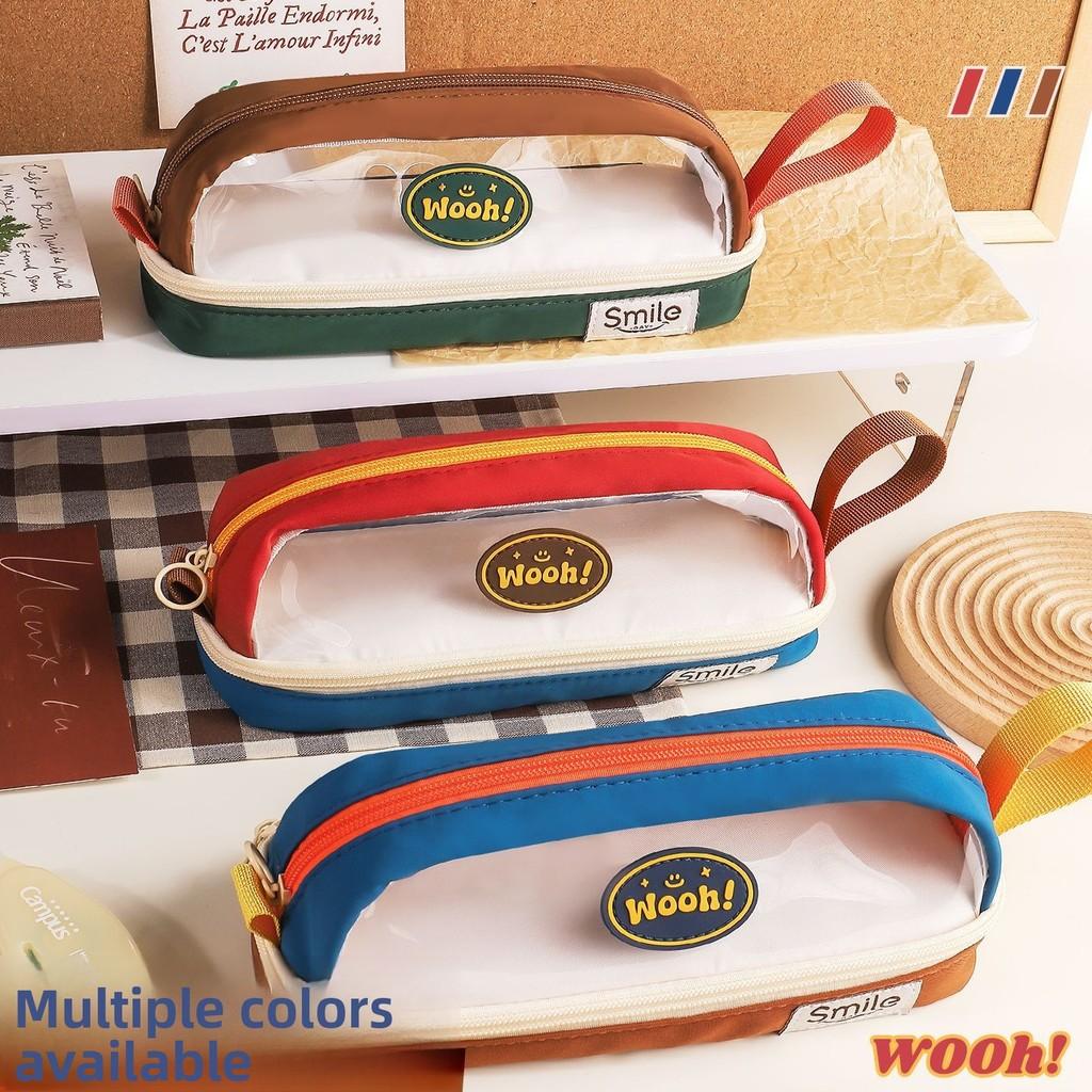 Creative Oxford Cloth Pencil Case With Transparent Color Block For Students And Office Use