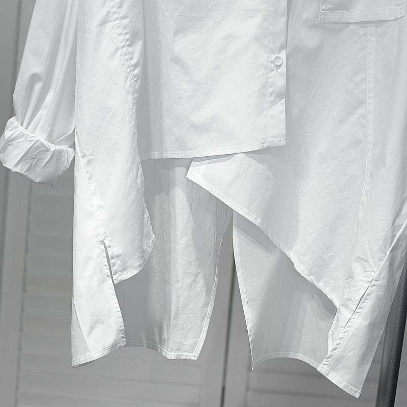 Weiße Blusen für Damen Oversized Tops Streetwear Koreanische Mode Freizeithemden Geschlitzt Unregelmäßig Vintage Bluse