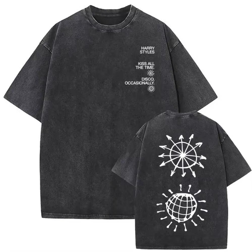 Vintage Washed Harry Styles Graphic T-shirt Men's Pop Album Hip Hop Short Sleeve T-shirts Casual 100% Cotton T Shirts Streetwear
