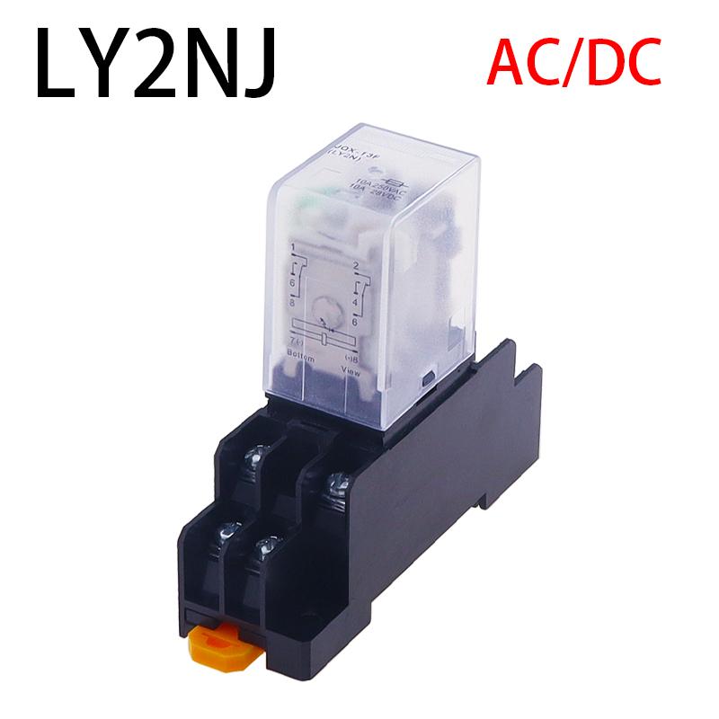1Set High-Quality AC/DC 6V 12V 24V 36V 48V 110V 220V 380V Coil Power Relay LY2NJ DPDT 8 Pin HH62P JQX-13F With Socket Base Relays 5